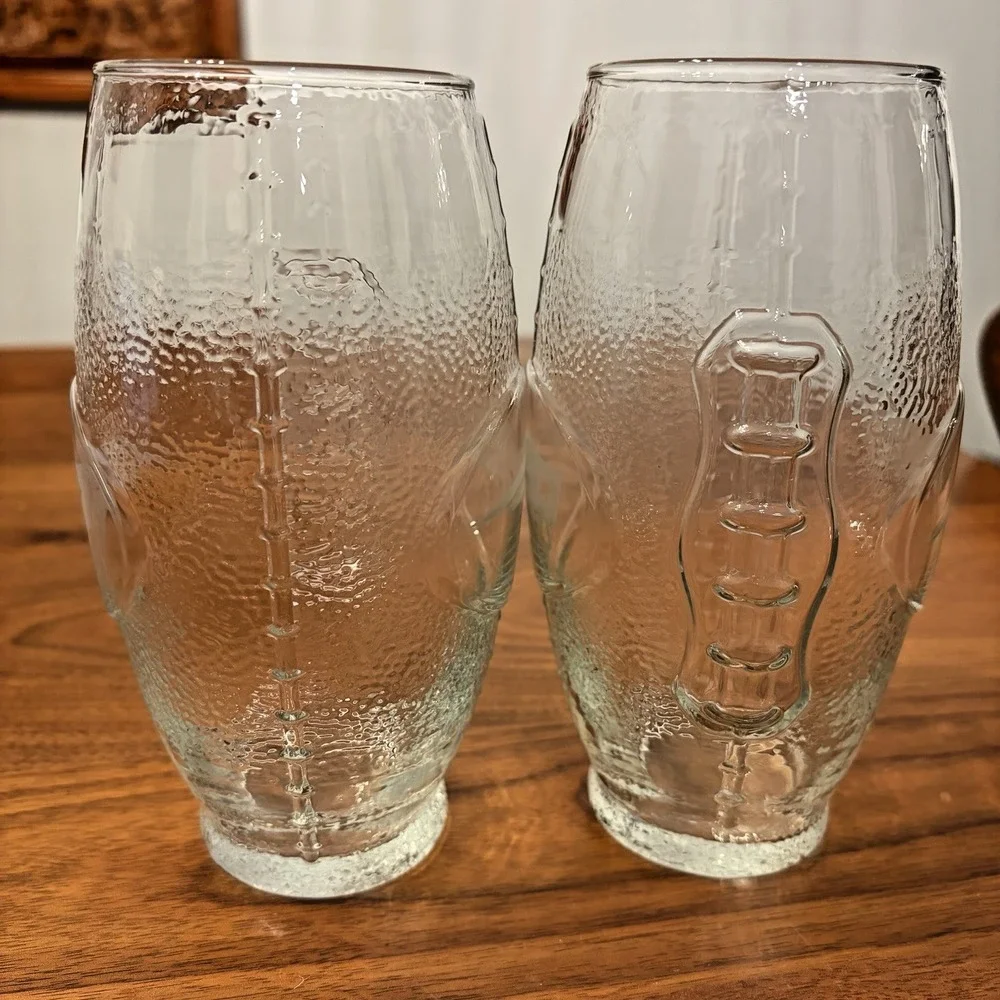 New England Patriots Football Shaped NFL Clear Beer Bar Glasses Libbey Set of 2
